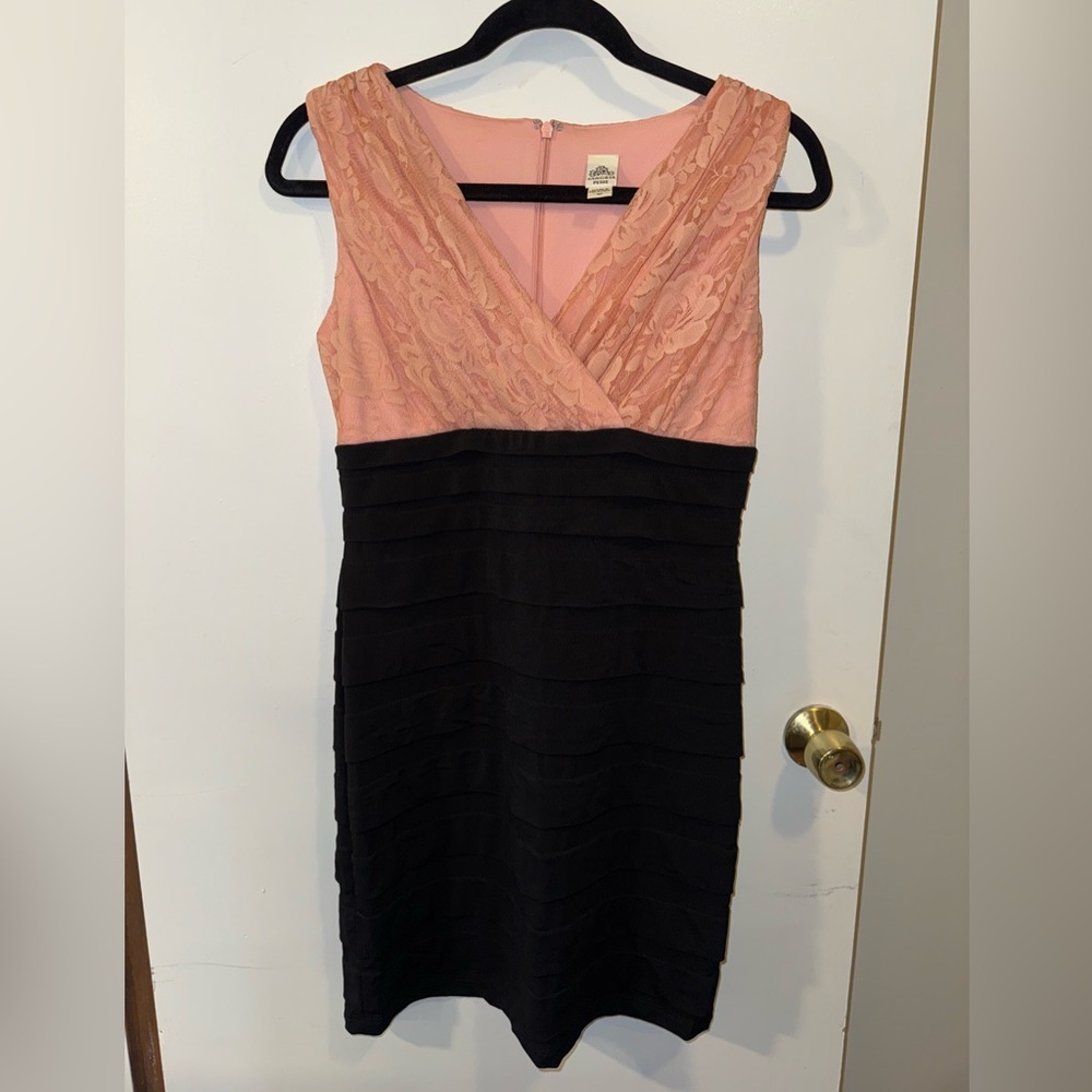Women’s Formal Pink and Black Sleeveless Lace Dress Size 4 Petite Sangria Brand